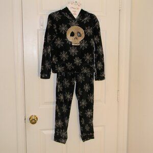 Maddie & Michelle Girls Halloween Pajamas Sz 7/8 Hooded Sequins Skull Spiders